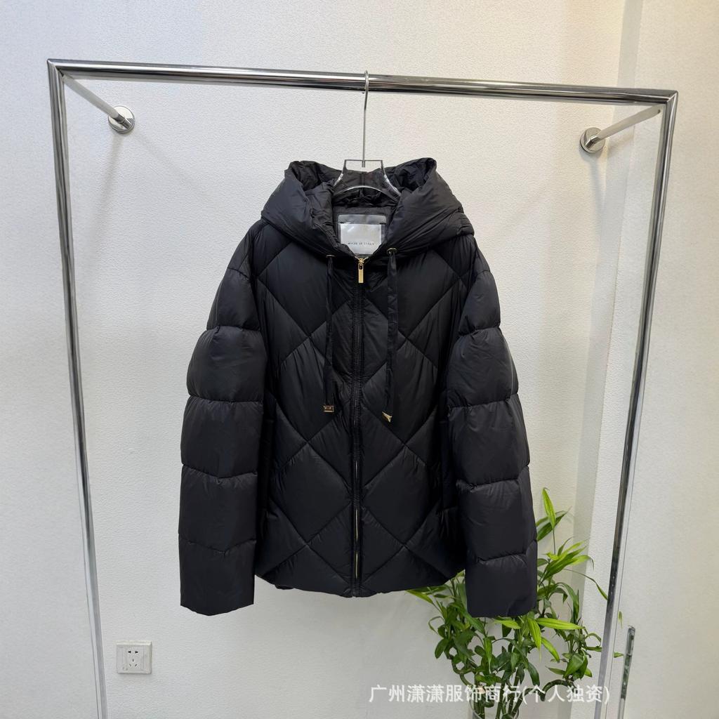 European Station Autumn and Winter New Fashion Hooded Short Rhombus Loose Large Size White Duck Down Ladies Warm Edition