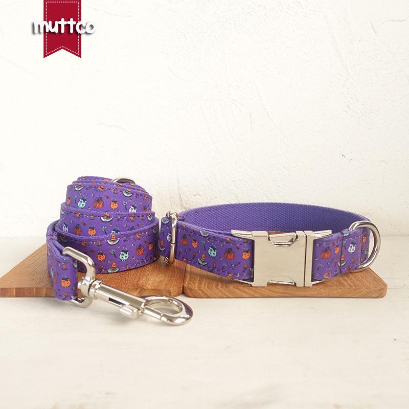 MUTTCO UDC-091 Purple Halloween Dog Collar Set XL