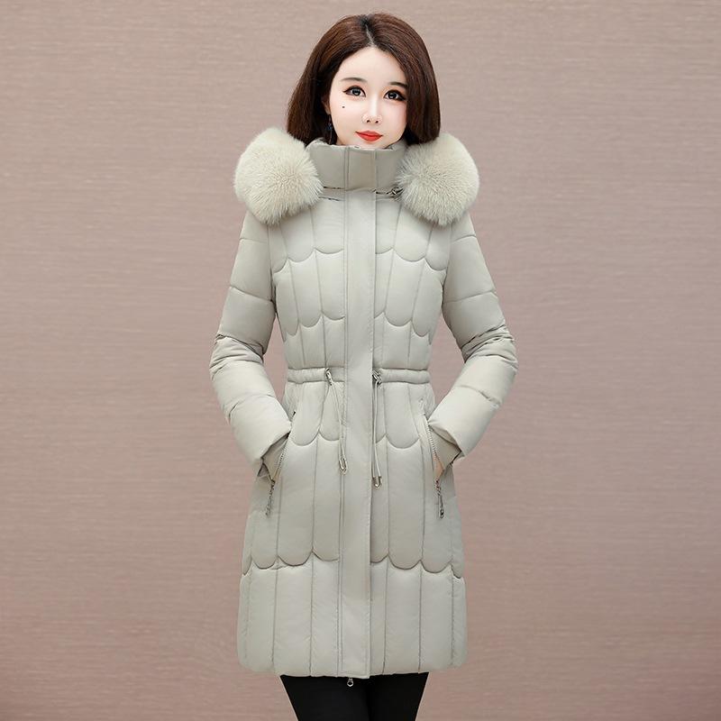 European and American winter cotton-padded women's new medium and long waist thickened cotton-padded jacket new cotton-padded coat big fur collar jack