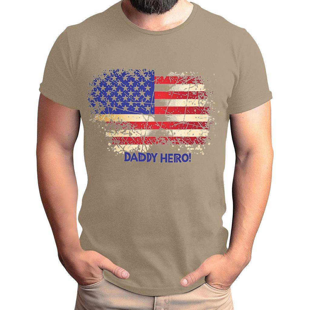 Tricou de Bărbați cu Imprimeu Steag pentru Ziua Tatălui, Top Lejer Casual cu Mânecă Scurtă