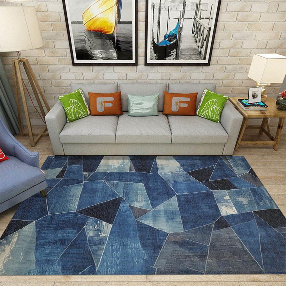 

Denim Style Blue White Plaid Carpet Checkered Pattern Mat Home Decoration Vintage Non-Slip Soft Floor Mat Living Room Bedroom 40x60cm