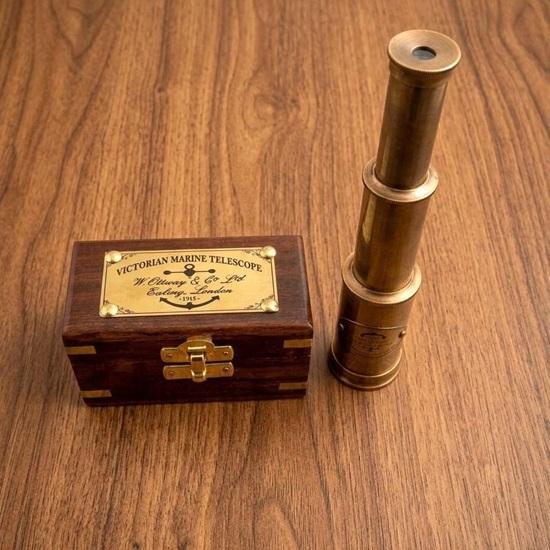 Victorian Brass Pocket Telescope, Nautical Spyglass, Wooden Box, Maritime Decor Gift Item 15.24 Cm