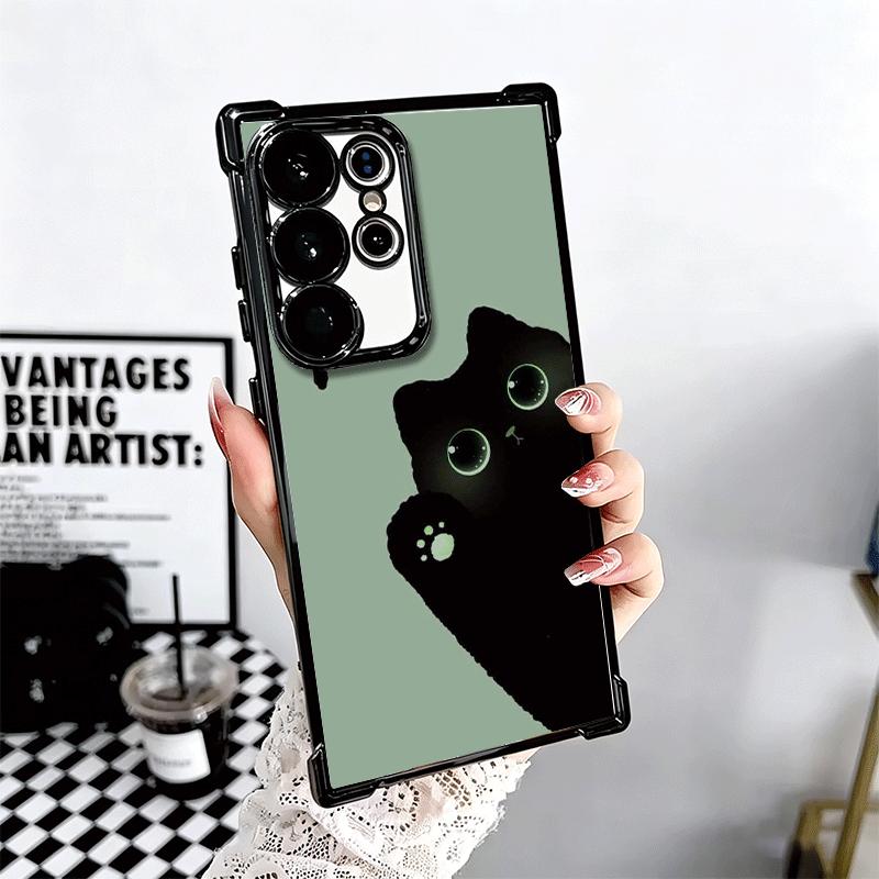 Black Cat Cartoon Cute Plating Phone Case For Samsung Galaxy S24 S25 FE S26 Edge S23 Ultra S22 S21 Plus S20 Anti-Fall Airabag Co