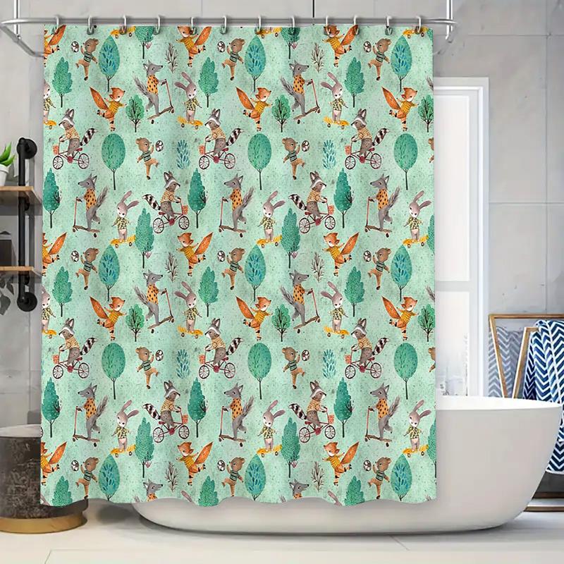 

Cute Fox Woodland Animals Shower Curtain Forest Deer Rabbit Kids Bathroom Decor Set W60H190(CM)-1 Pcs