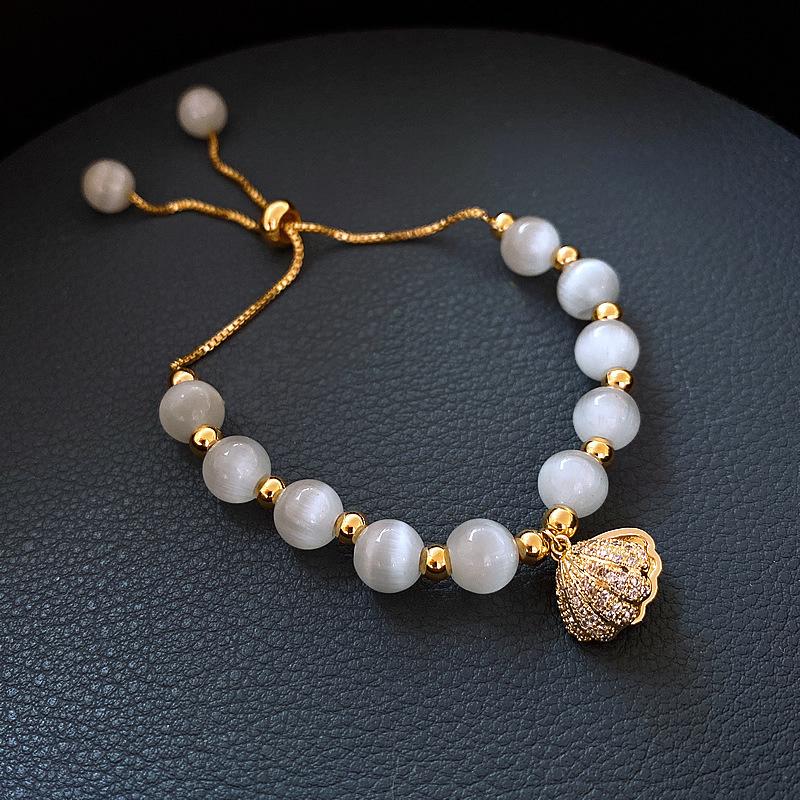 Real gold electroplated opal bracelet, Korean fashion Internet celebrity freshwater pearl bracelet, trendy girl adjustable ins jewelry