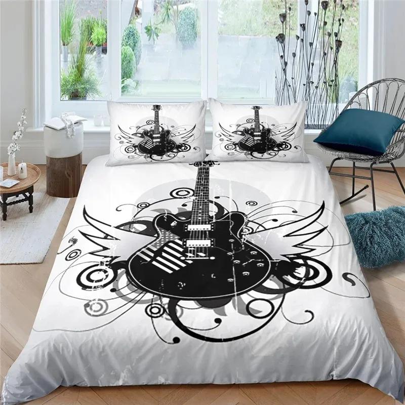 3d Music Notes Guitar Duvet Cover Set for Teens Adults Bedroom Decor Music Bedding Sets Fashion Hip Hop Comforter Cover