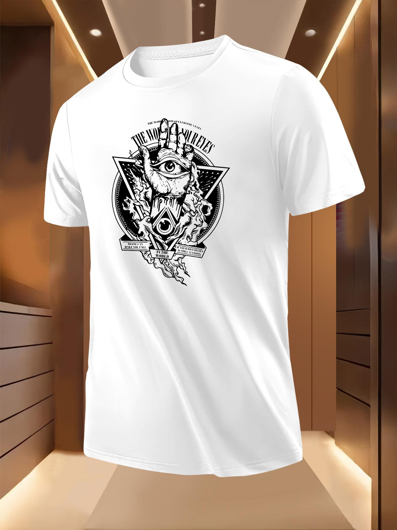 Black Tshirt with Mystical Eye Geometric Design - Casual ... XXXXL
