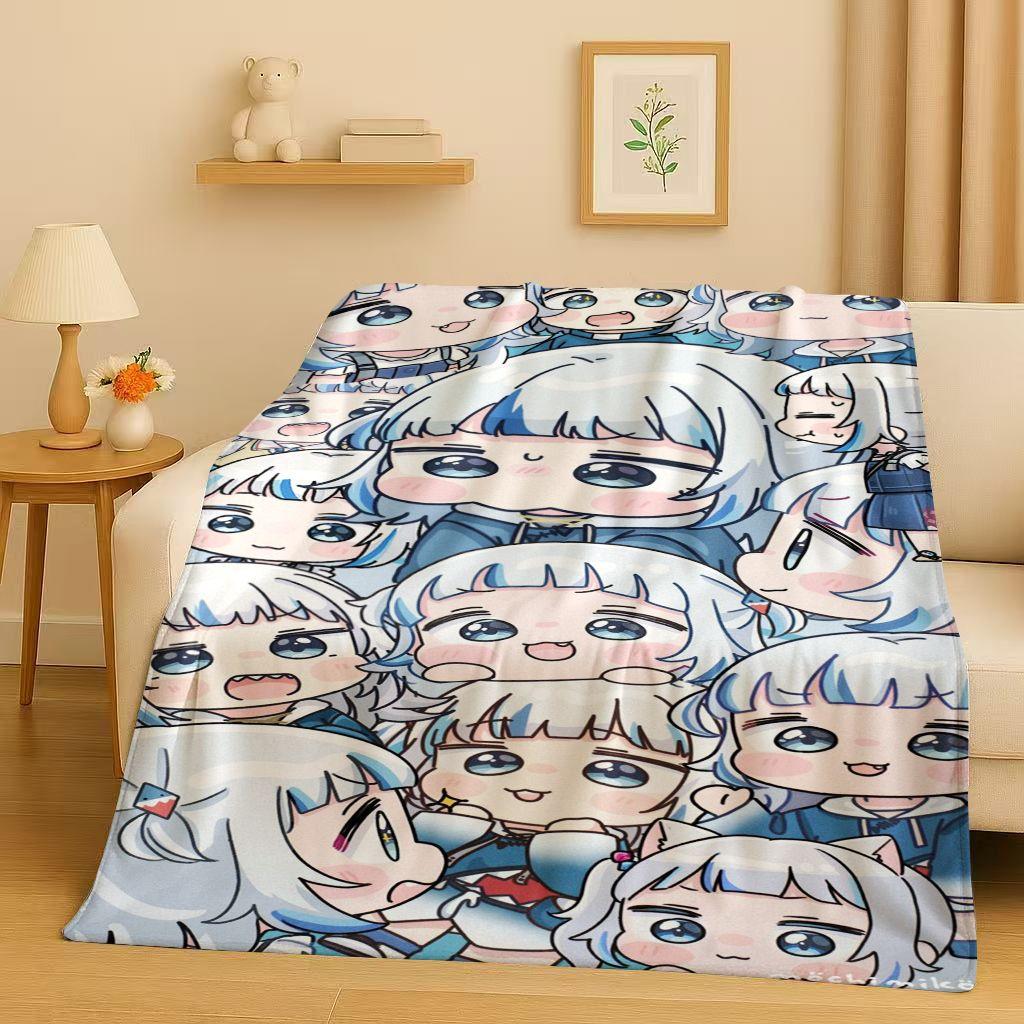 Anime Gawr Gura Hololive Cartoon Cute Girl Flannel Blanket,Ultra Soft Warm Plush Throw for Home Bedroom Bed Sofa Cover Gift Kid