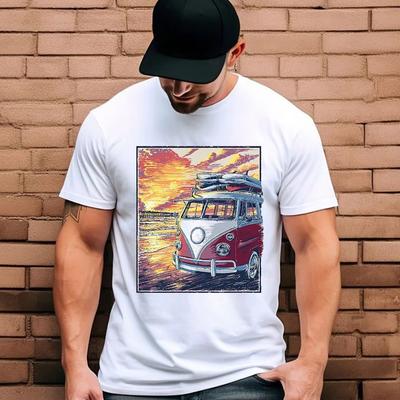 Newest Male T Shirt Summer Sunset Beach Van Printed Men T-Shirt Cool Tops Men's Clothing Hipster Streetwear