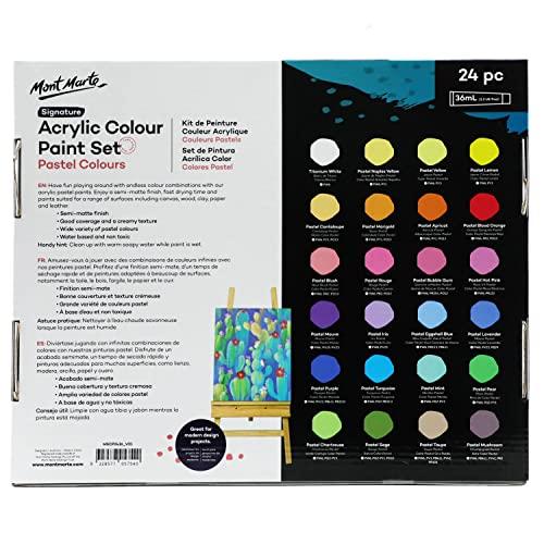 Mont Marte Acrylic Paint Set, Pastel Colors, Modern Design, Decorative Items, 24 Colors (36ml), Great Set, Perfect for Fabric, Canvas, Wood Products,