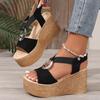Fashion 2025 Summer New Women's Open Toe Sandals Fashion Metal Decoration Plus Size Elastic Band Sandals Dress & Casual Wedges Platform