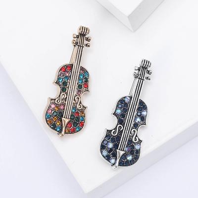 Vintage Rhinestone Violin Brooch Women'S Corsage Cardigan Shawl Buckle Fashion Temperament Clothing Accessories