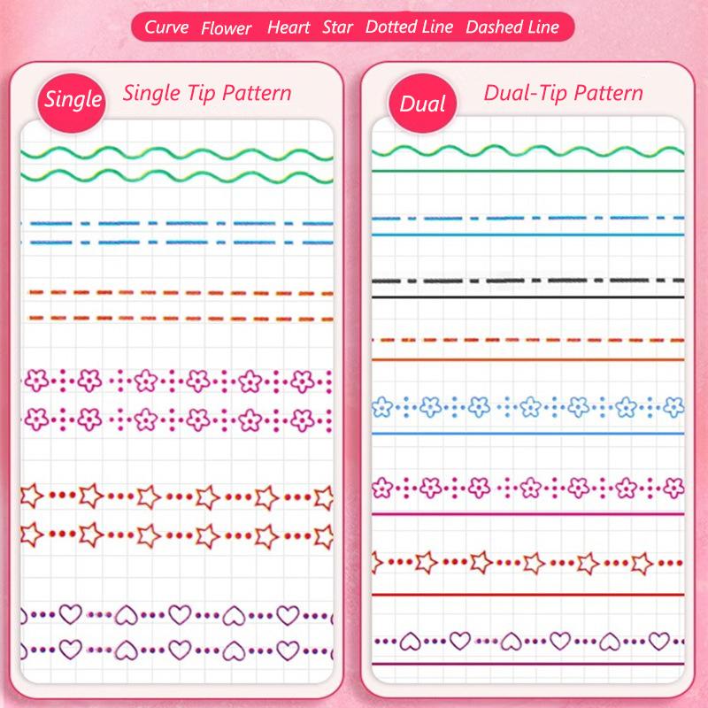 6 Pc/Set Flower Shape Outline Wavy Line Highlighter Pens Dual-Side Writing Markers Pens For Kids Students Journal Doodling