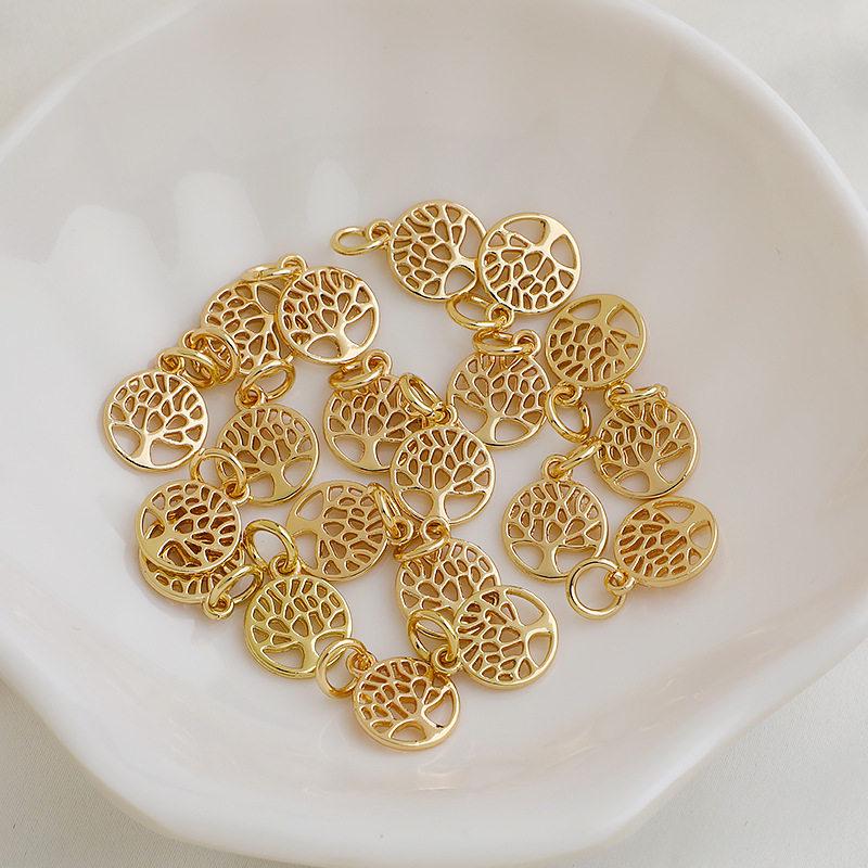 14k Gold Plated Tree of Life Hollow Round Pendant Necklace, 10mm, DIY Jewelry Accessories