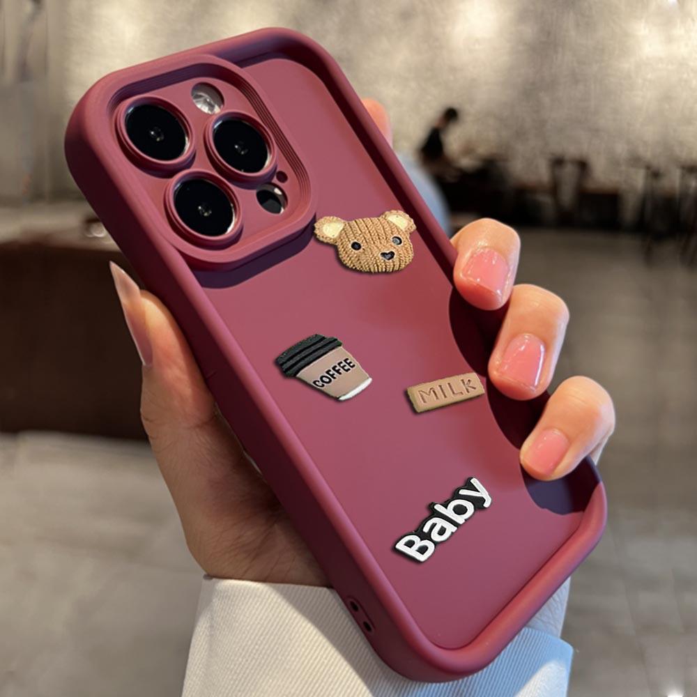 

Женский 3D чехол для iPhone с кофейным мишкой - Совместим с iPhone 12/13 Pro Max/14, Мягкий мультяшный чехол iPhone 17 Pro Max