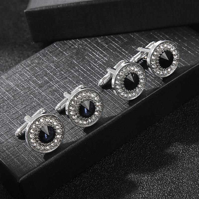 Shiny Black Blue Crystal Cufflinks for Men Business Suit Shirt Sleeve Button Wedding Formal Dress Cuff Link Best Gifts to Mens