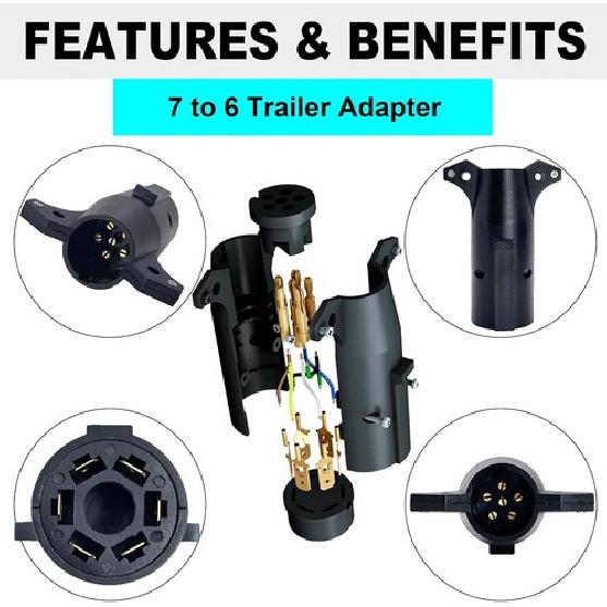 Trailer Plug Adapter 7 RV Blade To 6 Pole Round, 6 Way To 7 Way Trailer Adapt