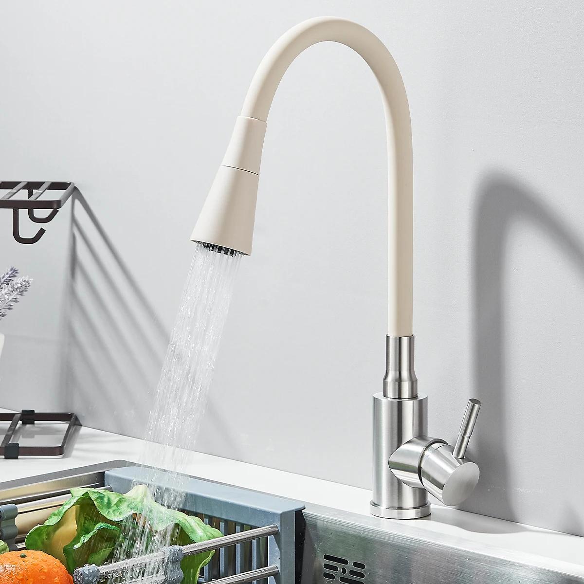 

360 Roterende Flexibele Keuken Wastafel Kraan Enkele Handgreep Gepolijst Chroom Zwart Koud En Warm Water Mengkraan