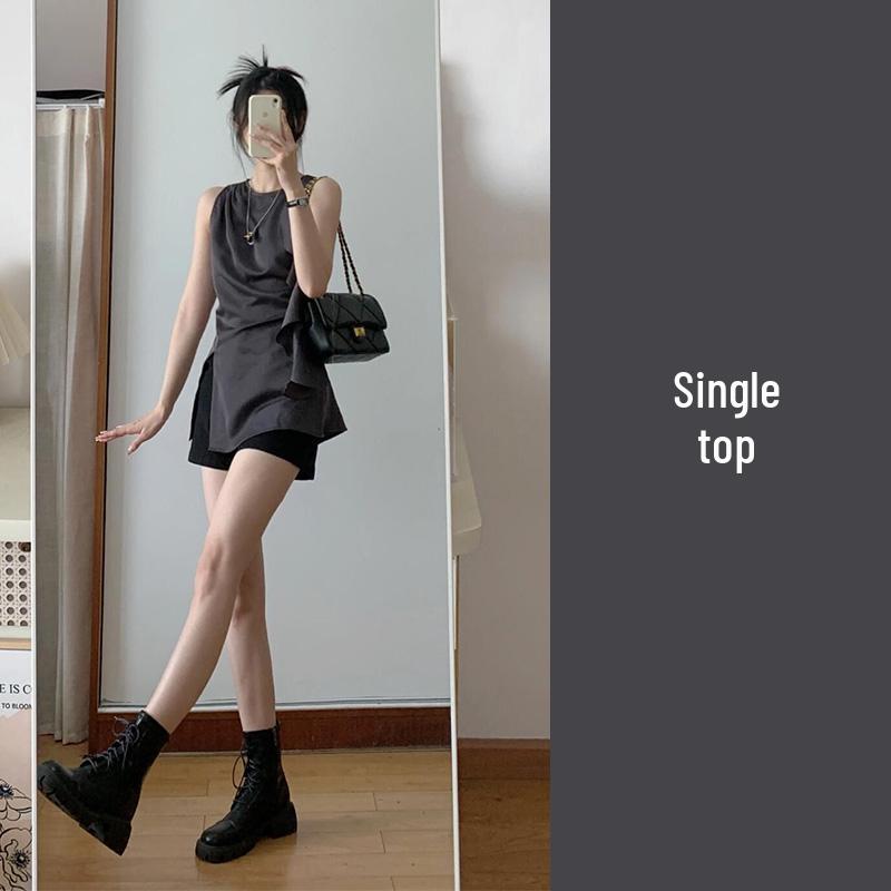 

Petite Salt Style Gray Sleeveless Tank and Shorts Two-Piece Set S