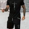 Mens T Shirt Shorts Set Fashion Mens Cross Printed Short Sleeve Two Pieces Oversized Outdoor Beach Sports Men's Plus Size Suit