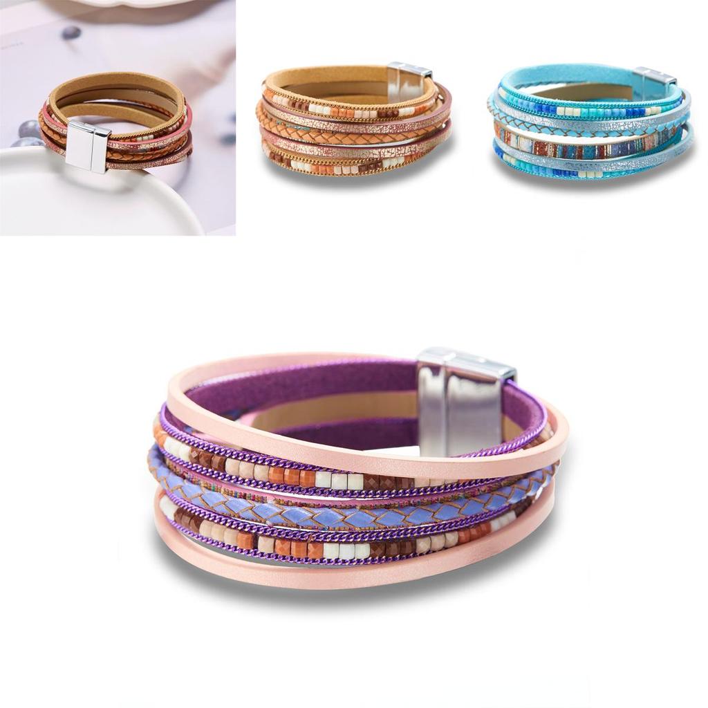 Bohemian Leather Bracelet With Geometric Design For Travel Gift