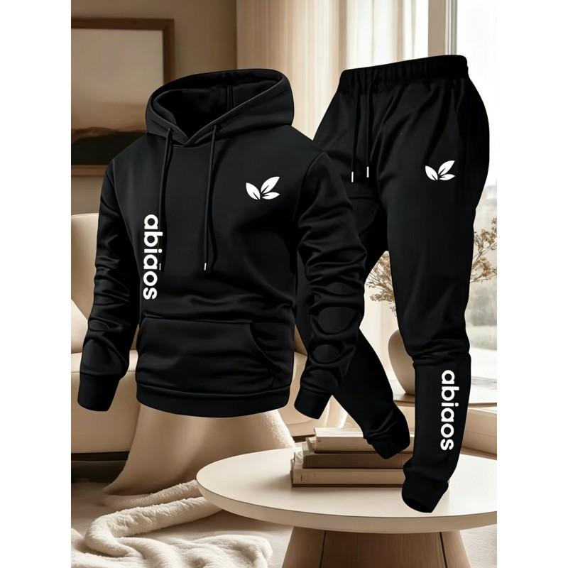 Mens Casual Tracksuit Hoodie Sweatpants Set Solid Color Simple Couple Style