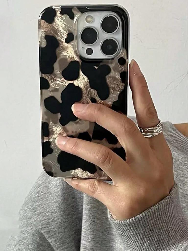 Vintage Handyhülle mit Kuhmuster aus Zinnfolie für Phone 17ProMax 13 14 15Pro 16ProMax Weich Stoßfest Vollabdeckung Damen