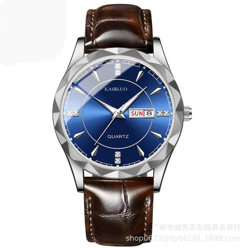 Trendy Men'S Watch Men'S Waterproof Stainless Steel Double Calendar Premium Quartz Watch Luminous