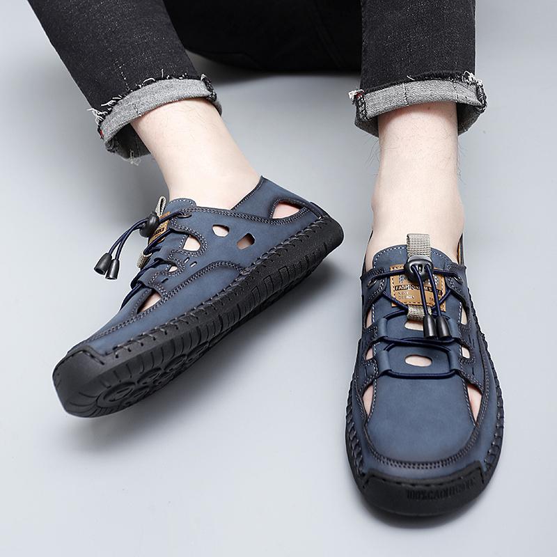Men Blue Green Hiking Sandals Khaki Summer Outdoor Wide Palm Black Beach Shoes Close Toe Sandals Plus Size