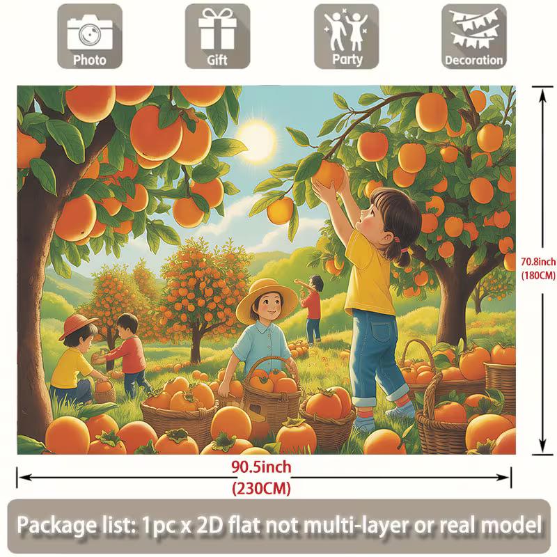 2D Farm Themed Decor Tapestry Children Picking Oranges Themed Wall Hanging