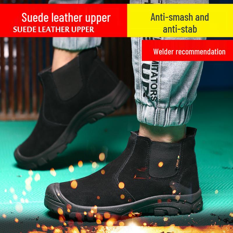 Zapatos de Trabajo de Ante Transpirables con Puntera de Acero para Hombre - Anti-Aplastamiento, Anti-Perforación, Anti-Deslizante, Ignífugo, Suela de Goma, Protección para Soldadura.