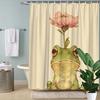 1Pc Vintage Green Frog & Pink Flower Shower Curtain - Hand-Drawn Polyester, Whimsical Design For Modern Bathrooms