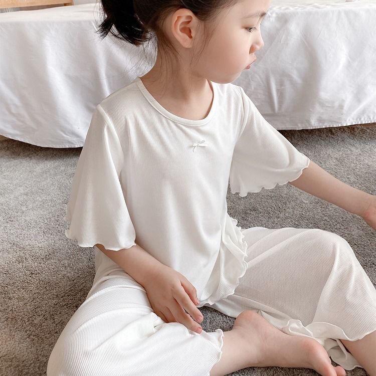 2025 Girls' Ice Silk Pajama Set: Thin Modal Summer Homewear for Small & Medium Children, Cute Style.