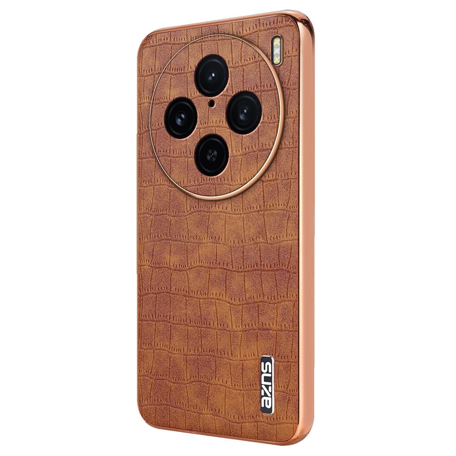 

AZNS For vivo X100 Pro 5G/X100s Pro 5G Case Leather+TPU Phone Cover Electroplating Edge Brown