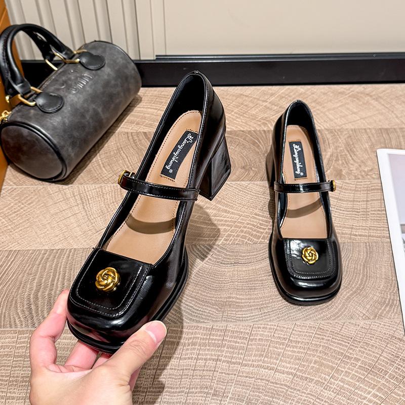 Temperament retro Mary Jane small leather shoes women's spring and autumn new thick heel single shoes