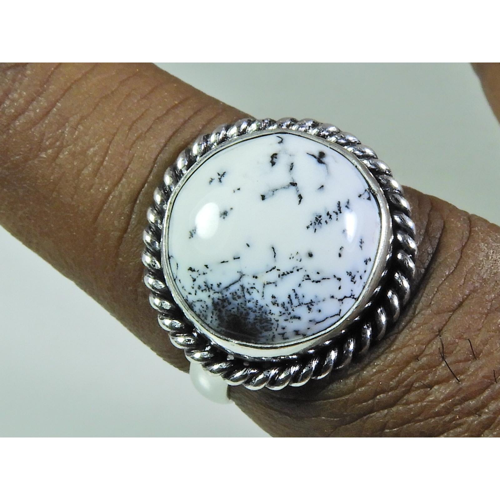 

Natural Dendrite Opal Gemstone 925 Solid Sterling Silver Ring Size US-8.5 PG-169