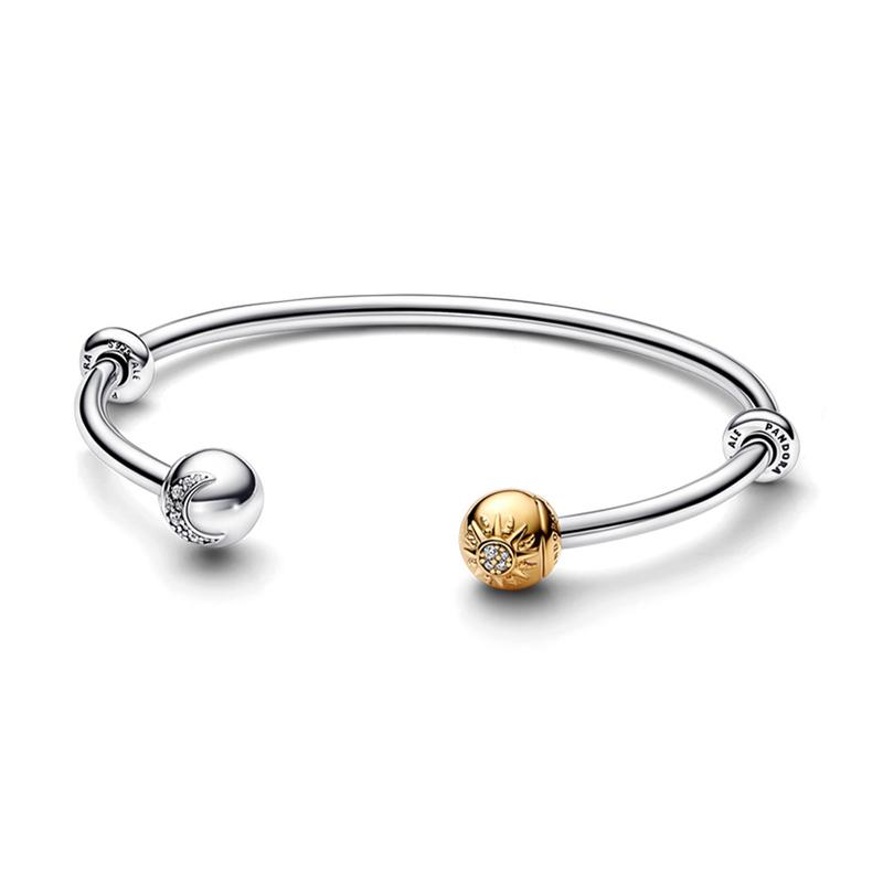 Pandora Two-color sun and moon opening, sun and moon shape, 925 silver bracelet, same style for men and women, couple style, silver 562426C01 серебряный