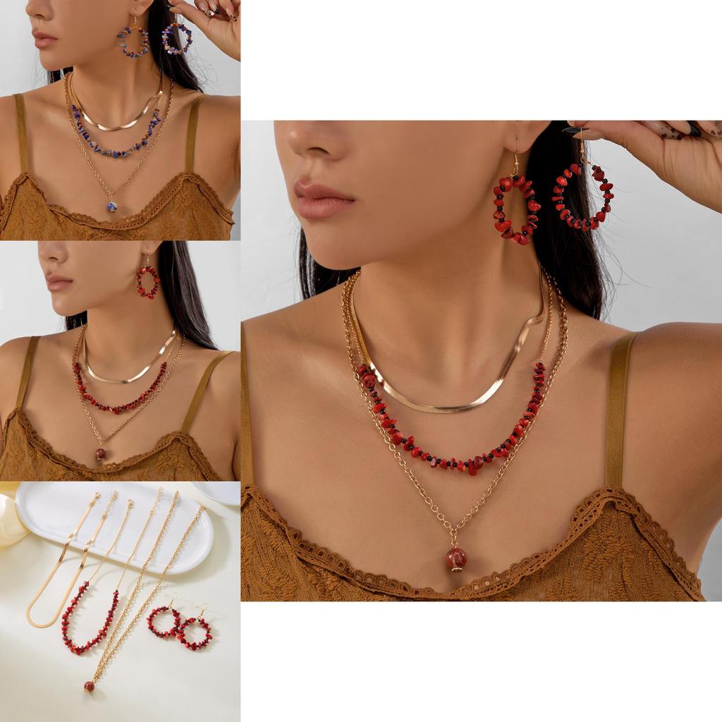 Artistic Womens Necklace And Earrings Set Featuring Alloy Metal Crushed Stone