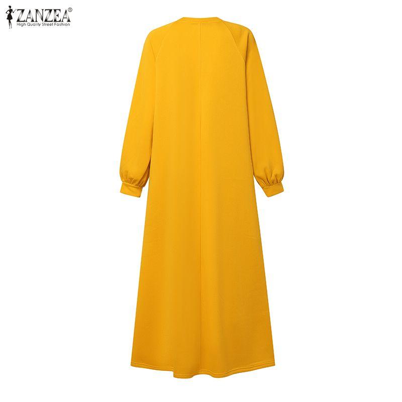 ZANZEA Women Casual Round Neck Long Sleeve Loose Ruffles Sweatshirt Dress