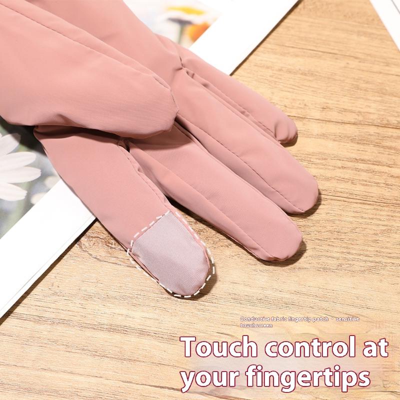 Ski Gloves Women Winter Fleece Thickened Warm Plush Cotton Waterproof Touch-Screen Gloves For Outdoor Riding Mountaineering
