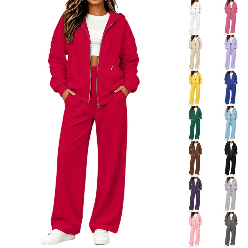 Women's Casual Two Piece Set with Zipper Cardigan and Long Pants, Fall Winter Comfortable Everyday Outfit