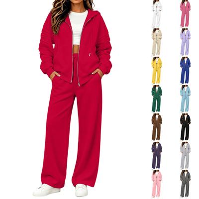 Lässiges Damen-Zweiteiler-Set mit Reißverschluss-Strickjacke und langer Hose, Bequemes Alltags-Outfit für Herbst und Winter