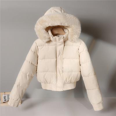 Quilted Hooded Down Jacket Women's Winter Thick Cotton Coat Warm Bakery Coats Big Fur Collar Loose Cotton Coat