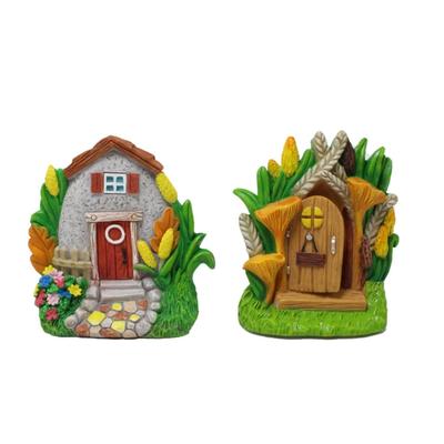 Garden Decors Resins House Statues 2Pcs Miniature Houses Sculptures Ornaments for Patio and Yard Landscape Decoration