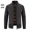 Men's Plus Size Color Block Stand Collar Velvet Cardigan Sweater - Warm, Thickened Knitted Outerwear for Autumn and Winter.
