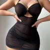 New mesh perspective neck tight dress sexy hip skirt sexy underwear set