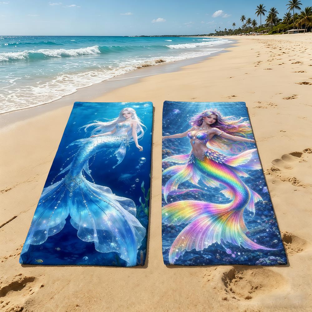 Mermaid Cartoon Anime Towel For Outdoor Camping Beach Towel Super Absorbent Quick-Drying Summer Towel