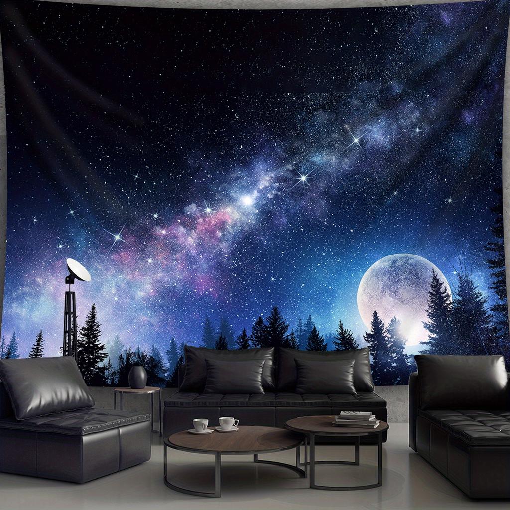 [1pc Galaxy Tapestry] 1pc Extra Large Galaxy Starry Sky Moon Night Scene Polyester Tapestry | Aesthetic Wall Hanging, Birthday