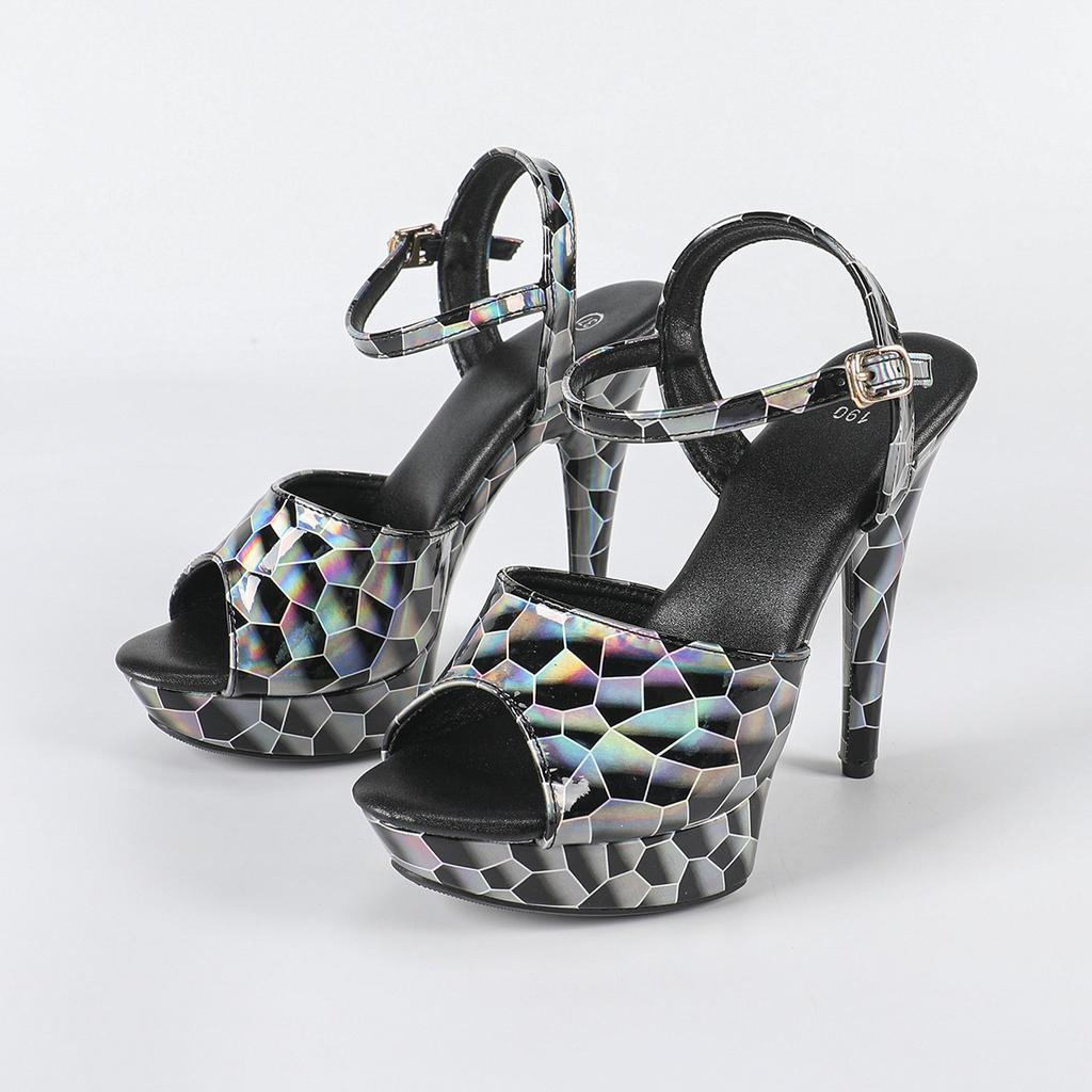 High-heeled Sandals Women's  Summer Thin-heeled Waterproof Table Rhinestone Model Catwalk Dress Shoes 13CM LFD-1099-Q27