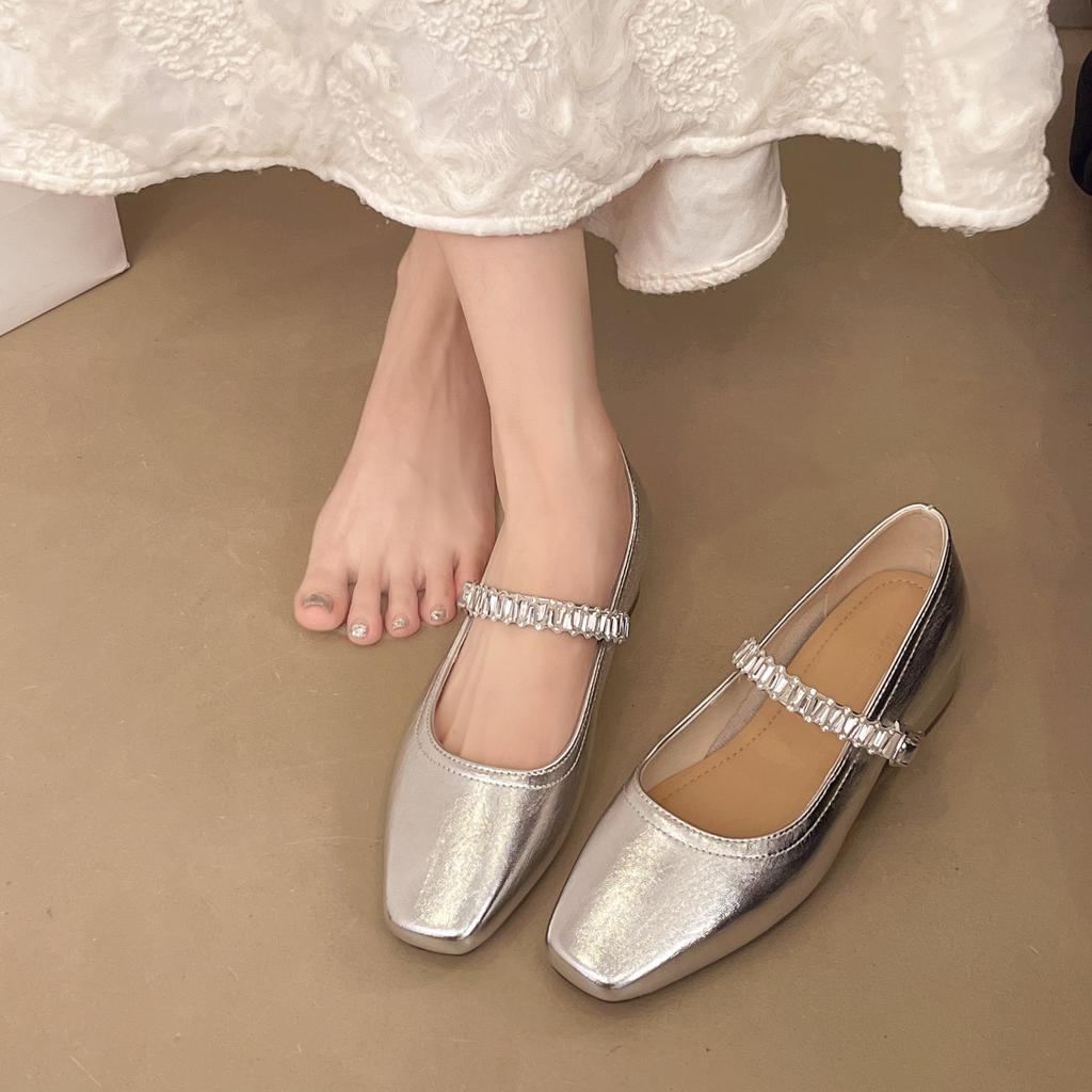 Square Head Thick Heel Fashion Single Shoes Women's Bag Head Sandals 2025 New Rear Air Shallow Mouth Middle Heel Mary Jane Shoes Women's Shoes